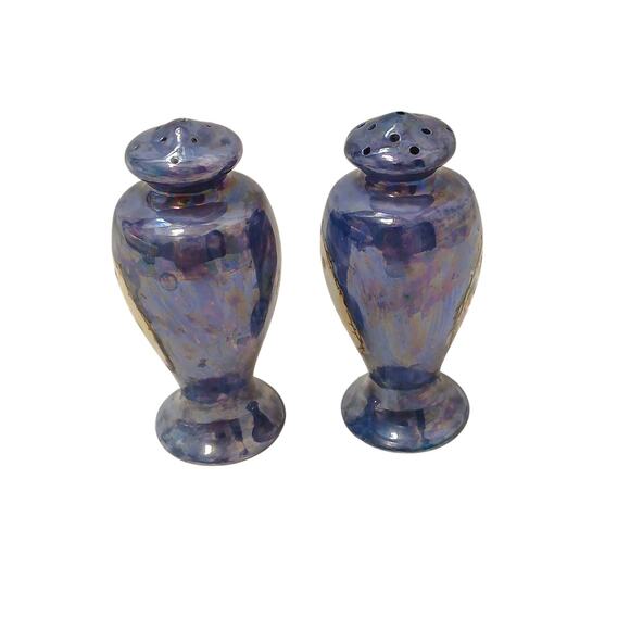 Antique Victorian Rose Salt & Pepper Shakers Blue Iridescent Noritake Japan VNTG - Picture 13 of 16